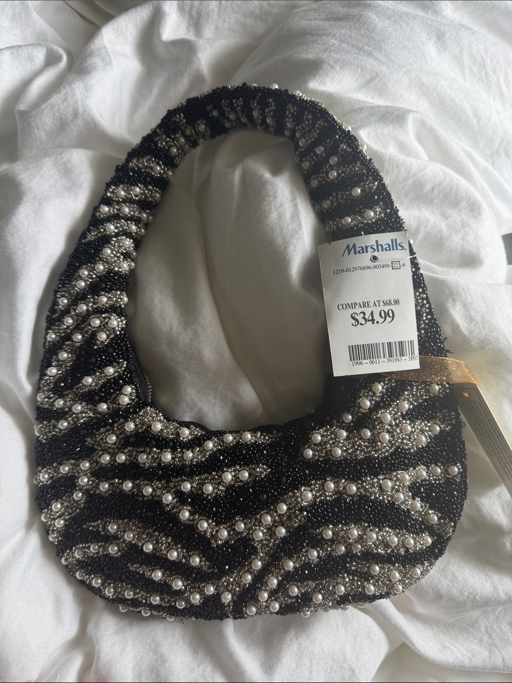 Marshalls Black Hand Beaded Pearl Accent Shoulder Bag